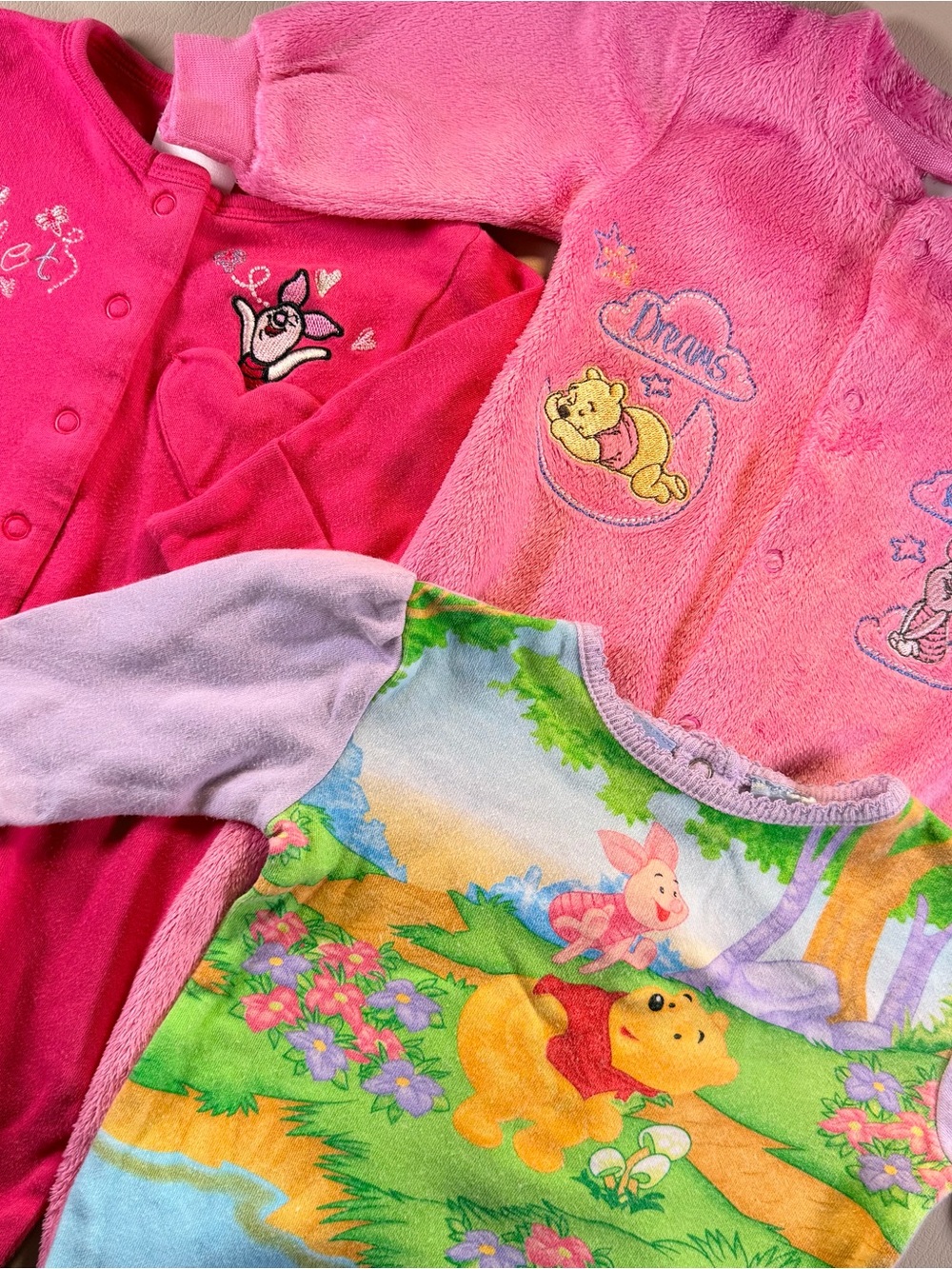 Disney Pooh & Piglet baby Bundle 0-3M footed pajama and onesie.